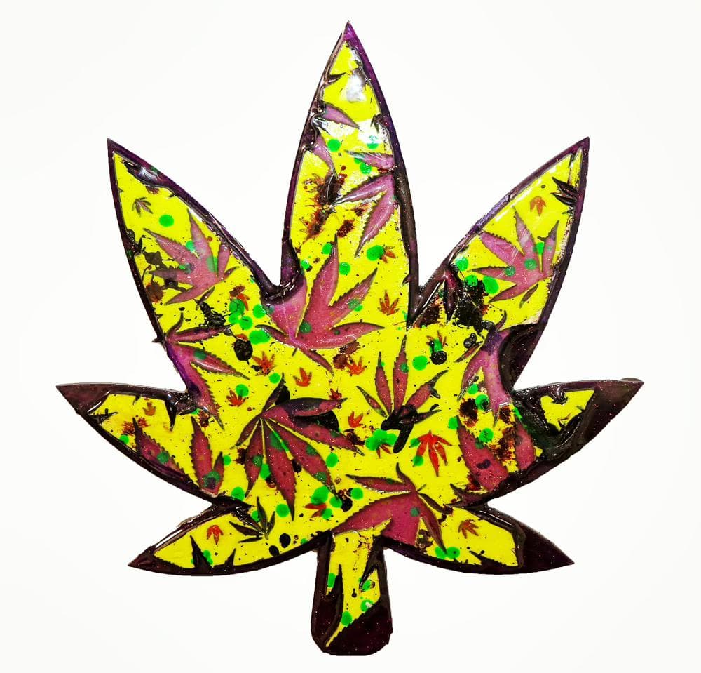 Weed Leaf Yellow/Purple – Wood Cut Art
